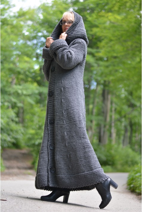 Flared wool cardigan western hooded in gray/CA122